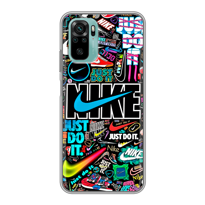 Силиконовый противоударный чехол на Xiaomi RedMi Note 10 с принтом найк nike черный Силиконовый противоударный чехол на Xiaomi RedMi Note 10 с принтом найк nike черный