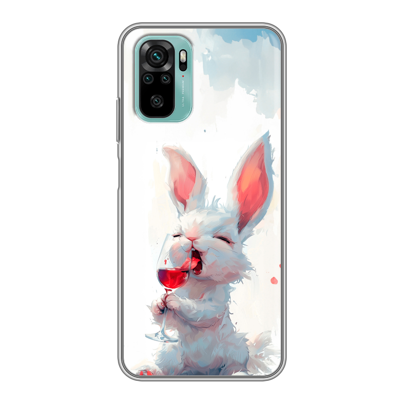 Силиконовый противоударный чехол на Xiaomi RedMi Note 10 с принтом кролик зайчик Силиконовый противоударный чехол на Xiaomi RedMi Note 10 с принтом кролик зайчик