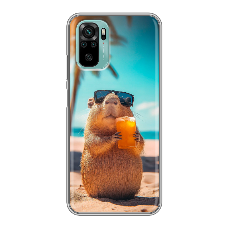 Силиконовый противоударный чехол на Xiaomi RedMi Note 10 с принтом Капибара Силиконовый противоударный чехол на Xiaomi RedMi Note 10 с принтом Капибара