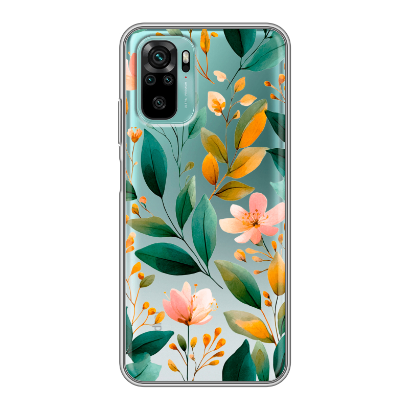Силиконовый чехол на Xiaomi RedMi Note 10 с принтом Цветы паттерн Силиконовый чехол на Xiaomi RedMi Note 10 с принтом Цветы паттерн