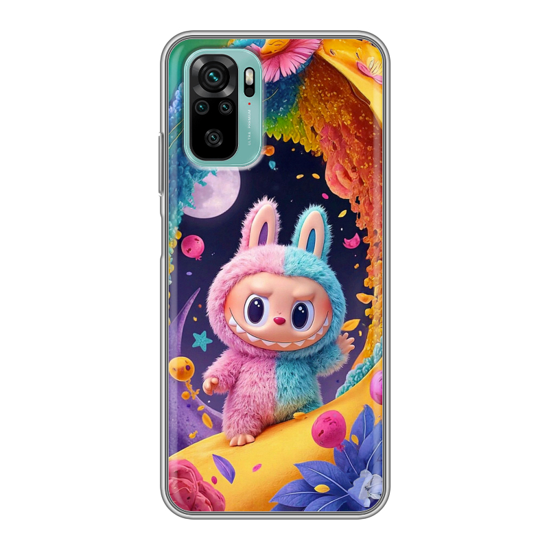 Силиконовый противоударный чехол на Xiaomi RedMi Note 10 с принтом Labubu Лабубу Силиконовый противоударный чехол на Xiaomi RedMi Note 10 с принтом Labubu Лабубу