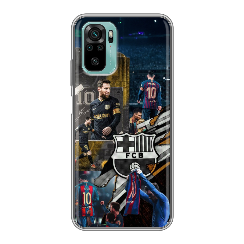 Силиконовый противоударный чехол на Xiaomi RedMi Note 10 с принтом Messi Barcelona Силиконовый противоударный чехол на Xiaomi RedMi Note 10 с принтом Messi Barcelona