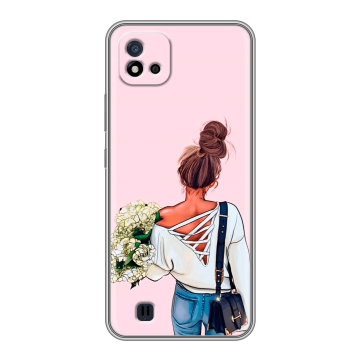 Силиконовый чехол на Realme C20 с принтом Девушка и букет Силиконовый чехол на Realme C20 с принтом Девушка и букет