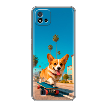 Силиконовый чехол на Realme C20 с принтом Корги на скейте