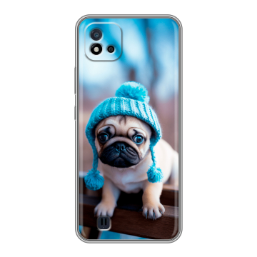 Силиконовый чехол на Realme C20 с принтом Мопс в шапке