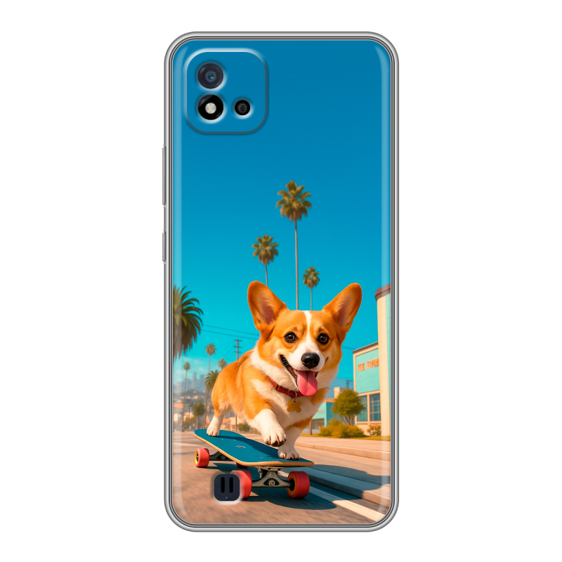Силиконовый чехол на Realme C20 с принтом Корги на скейте Силиконовый чехол на Realme C20 с принтом Корги на скейте
