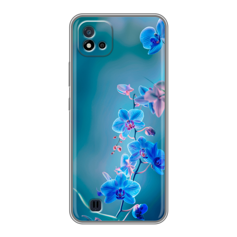 Силиконовый противоударный чехол на Realme C20 с принтом Голубые цветы Силиконовый противоударный чехол на Realme C20 с принтом Голубые цветы