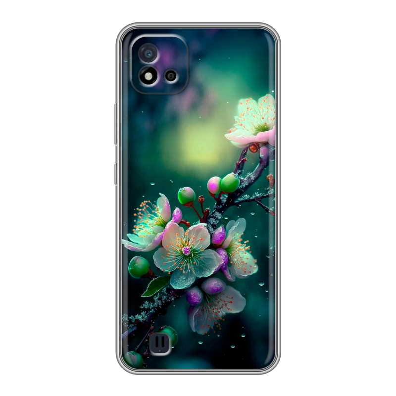 Силиконовый чехол на Realme C20 с принтом Цветы и мрамор Силиконовый чехол на Realme C20 с принтом Цветы и мрамор