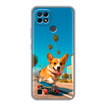 Силиконовый чехол на Realme C21 с принтом Корги на скейте