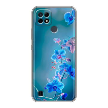 Силиконовый чехол на Realme C21 с принтом Голубые цветы