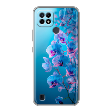 Силиконовый чехол на Realme C21 с принтом голубые орхидеи Силиконовый чехол на Realme C21 с принтом голубые орхидеи