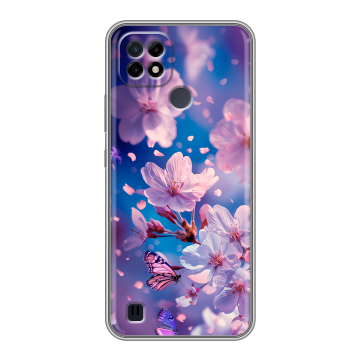 Силиконовый чехол на Realme C21 с принтом цветы бабочки Силиконовый чехол на Realme C21 с принтом цветы бабочки