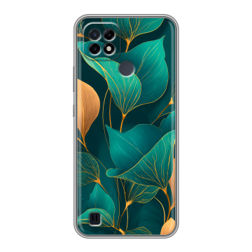 Силиконовый чехол на Realme C21 с принтом Листья и золото
