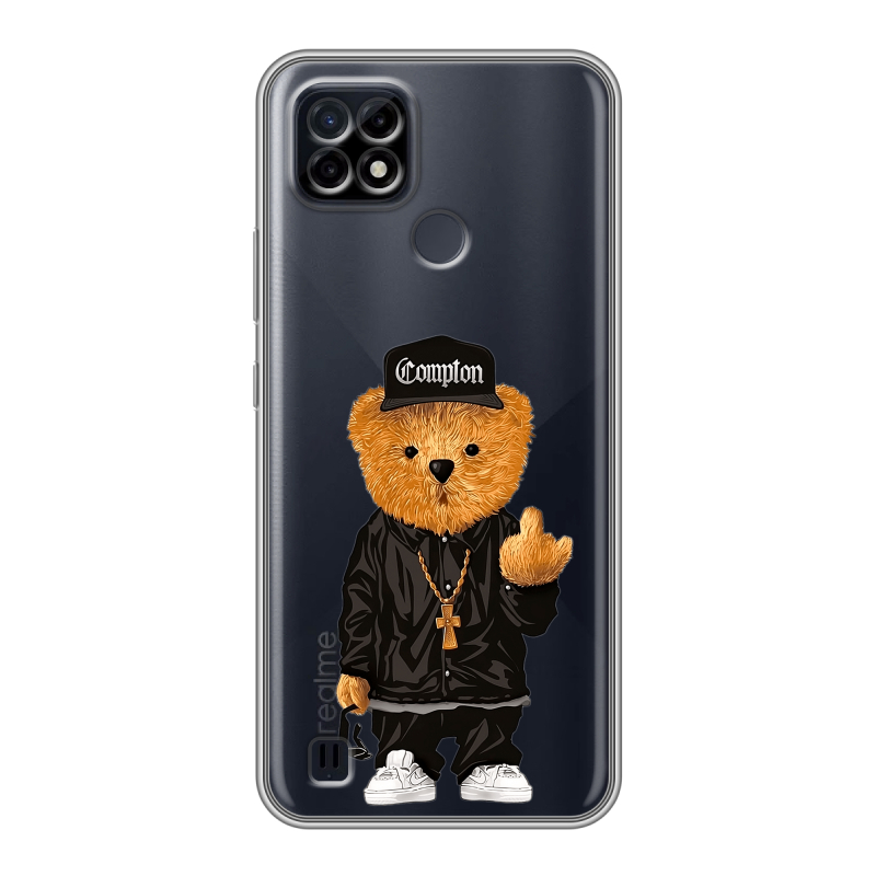 Силиконовый противоударный чехол на Realme C21 с принтом Мишка Силиконовый противоударный чехол на Realme C21 с принтом Мишка