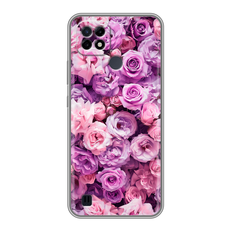 Силиконовый чехол на Realme C21 с принтом лавандовые розы Силиконовый чехол на Realme C21 с принтом лавандовые розы