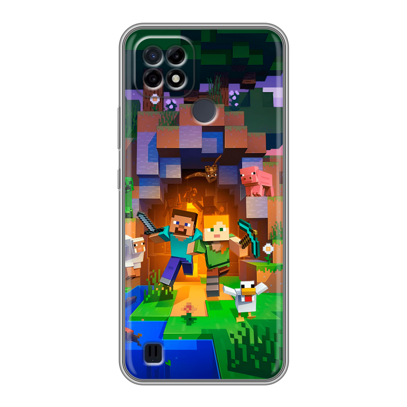 Силиконовый противоударный чехол на Realme C21 с принтом Майнкрафт Minecraft Силиконовый противоударный чехол на Realme C21 с принтом Майнкрафт Minecraft