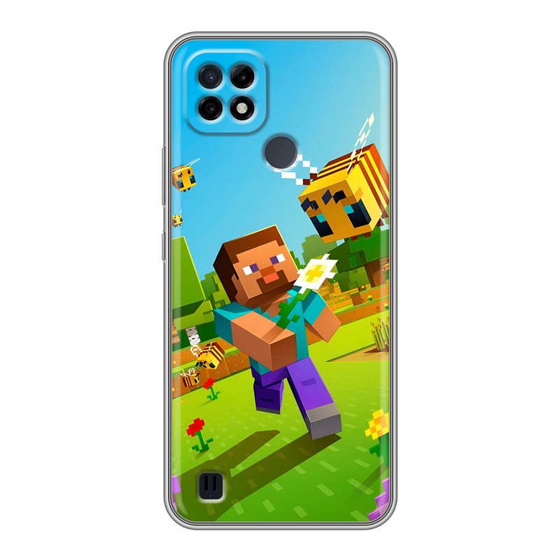 Силиконовый противоударный чехол на Realme C21 с принтом Майнкрафт Minecraft Силиконовый противоударный чехол на Realme C21 с принтом Майнкрафт Minecraft