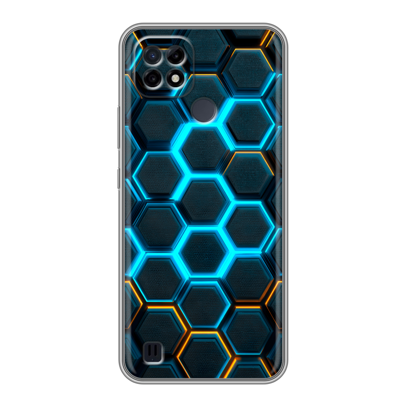 Силиконовый чехол на Realme C21 с принтом Неоновые соты Силиконовый чехол на Realme C21 с принтом Неоновые соты