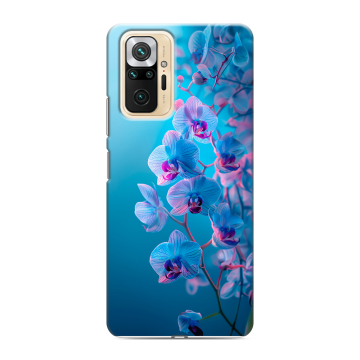 Силиконовый чехол на Xiaomi RedMi Note 10 Pro с принтом голубые орхидеи Силиконовый чехол на Xiaomi RedMi Note 10 Pro с принтом голубые орхидеи