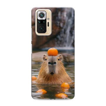 Силиконовый чехол на Xiaomi RedMi Note 10 Pro с принтом Капибара с апельсином Силиконовый чехол на Xiaomi RedMi Note 10 Pro с принтом Капибара с апельсином