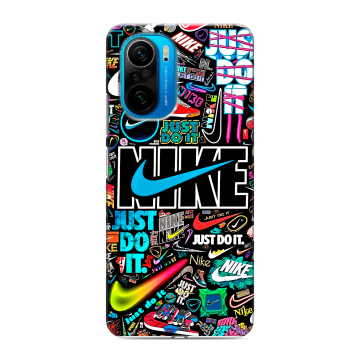 Силиконовый чехол на Xiaomi Poco F3 с принтом найк nike черный