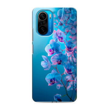 Силиконовый чехол на Xiaomi Poco F3 с принтом голубые орхидеи Силиконовый чехол на Xiaomi Poco F3 с принтом голубые орхидеи
