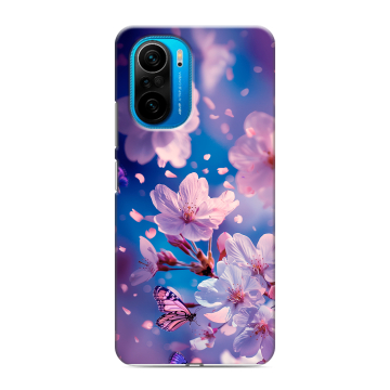 Силиконовый чехол на Xiaomi Poco F3 с принтом цветы бабочки