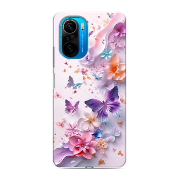 Силиконовый чехол на Xiaomi Poco F3 с принтом цветы бабочки Силиконовый чехол на Xiaomi Poco F3 с принтом цветы бабочки