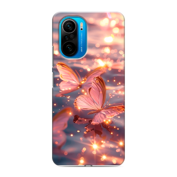 Силиконовый чехол на Xiaomi Poco F3 с принтом бабочки розовые