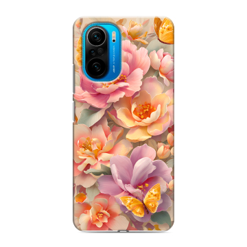 Силиконовый чехол на Xiaomi Poco F3 с принтом Цветы и бабочки Силиконовый чехол на Xiaomi Poco F3 с принтом Цветы и бабочки