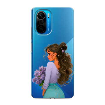 Силиконовый чехол на Xiaomi Poco F3 с принтом девушка цветы Силиконовый чехол на Xiaomi Poco F3 с принтом девушка цветы