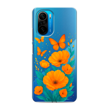 Силиконовый чехол на Xiaomi Poco F3 с принтом цветы бабочки Силиконовый чехол на Xiaomi Poco F3 с принтом цветы бабочки