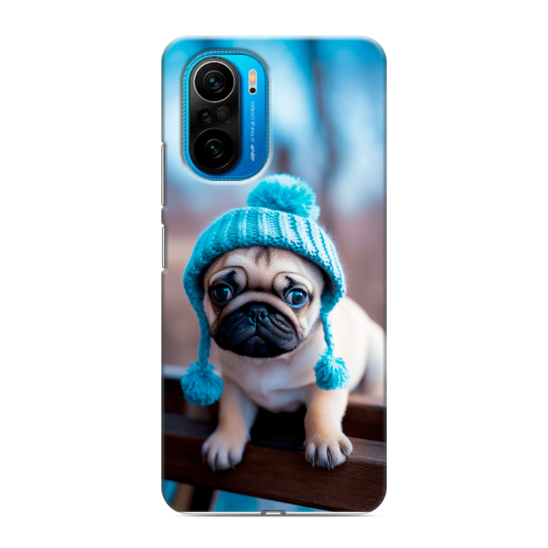 Силиконовый противоударный чехол на Xiaomi Poco F3 с принтом Мопс в шапке Силиконовый противоударный чехол на Xiaomi Poco F3 с принтом Мопс в шапке