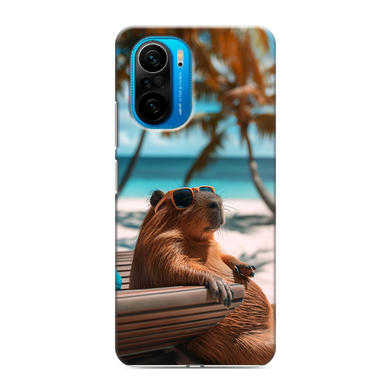 Силиконовый противоударный чехол на Xiaomi Poco F3 с принтом Капибара Силиконовый противоударный чехол на Xiaomi Poco F3 с принтом Капибара