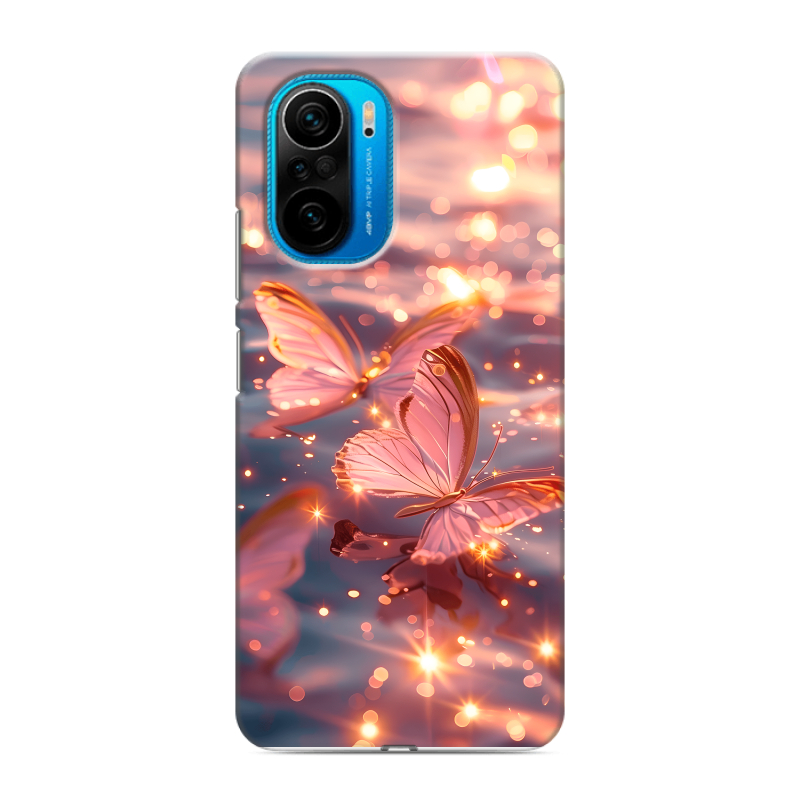 Силиконовый чехол на Xiaomi Poco F3 с принтом бабочки розовые Силиконовый чехол на Xiaomi Poco F3 с принтом бабочки розовые