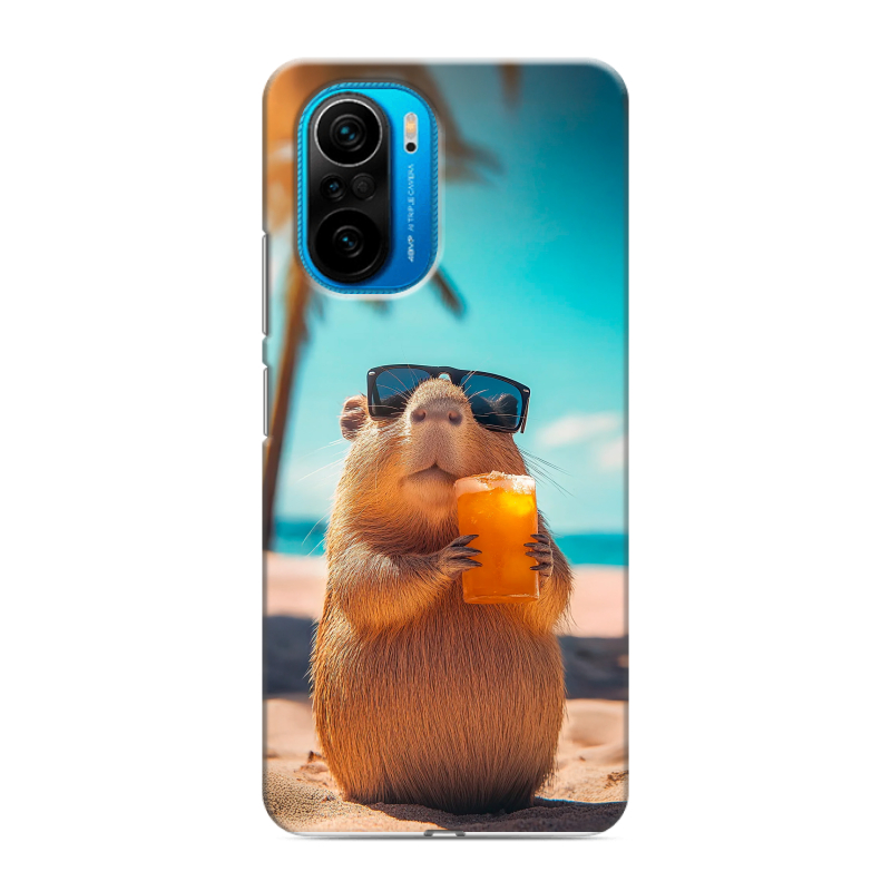Силиконовый противоударный чехол на Xiaomi Poco F3 с принтом Капибара Силиконовый противоударный чехол на Xiaomi Poco F3 с принтом Капибара