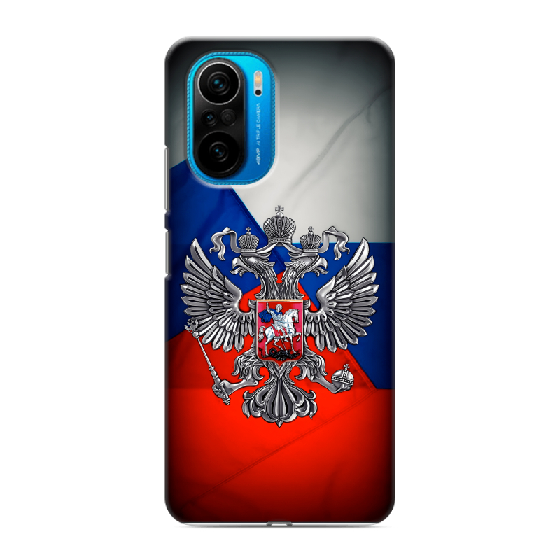 Силиконовый противоударный чехол на Xiaomi Poco F3 с принтом Флаг России Силиконовый противоударный чехол на Xiaomi Poco F3 с принтом Флаг России