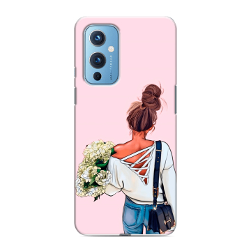 Силиконовый чехол на OnePlus 9 с принтом Девушка и букет Силиконовый чехол на OnePlus 9 с принтом Девушка и букет