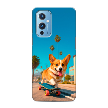 Силиконовый чехол на OnePlus 9 с принтом Корги на скейте Силиконовый чехол на OnePlus 9 с принтом Корги на скейте