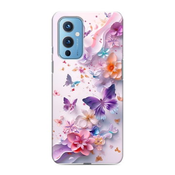 Силиконовый чехол на OnePlus 9 с принтом цветы бабочки