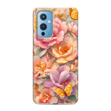 Силиконовый чехол на OnePlus 9 с принтом Цветы и бабочки