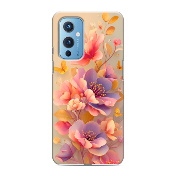 Силиконовый чехол на OnePlus 9 с принтом Цветы и бабочки