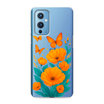 Силиконовый чехол на OnePlus 9 с принтом цветы бабочки