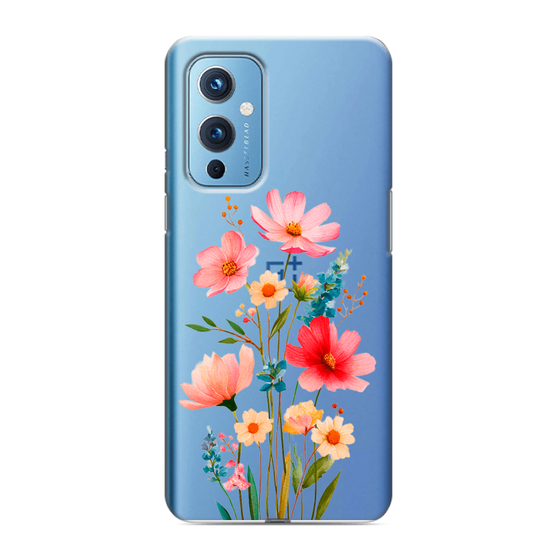 Силиконовый противоударный чехол на OnePlus 9 с принтом Цветы Силиконовый противоударный чехол на OnePlus 9 с принтом Цветы