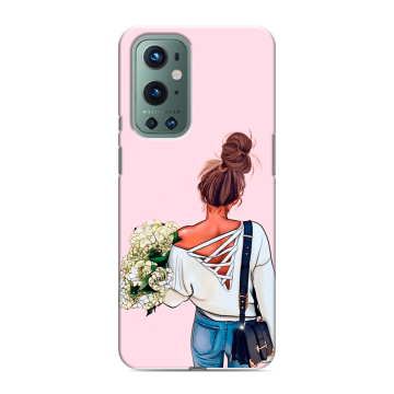 Силиконовый чехол на OnePlus 9 Pro с принтом Девушка и букет Силиконовый чехол на OnePlus 9 Pro с принтом Девушка и букет