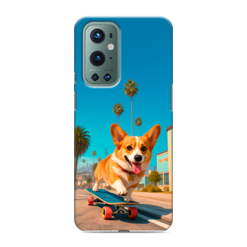 Силиконовый чехол на OnePlus 9 Pro с принтом Корги на скейте Силиконовый чехол на OnePlus 9 Pro с принтом Корги на скейте