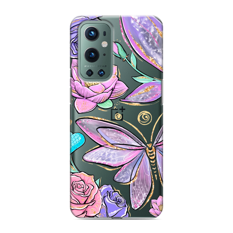 Силиконовый противоударный чехол на OnePlus 9 Pro с принтом Бабочки и цветы Силиконовый противоударный чехол на OnePlus 9 Pro с принтом Бабочки и цветы