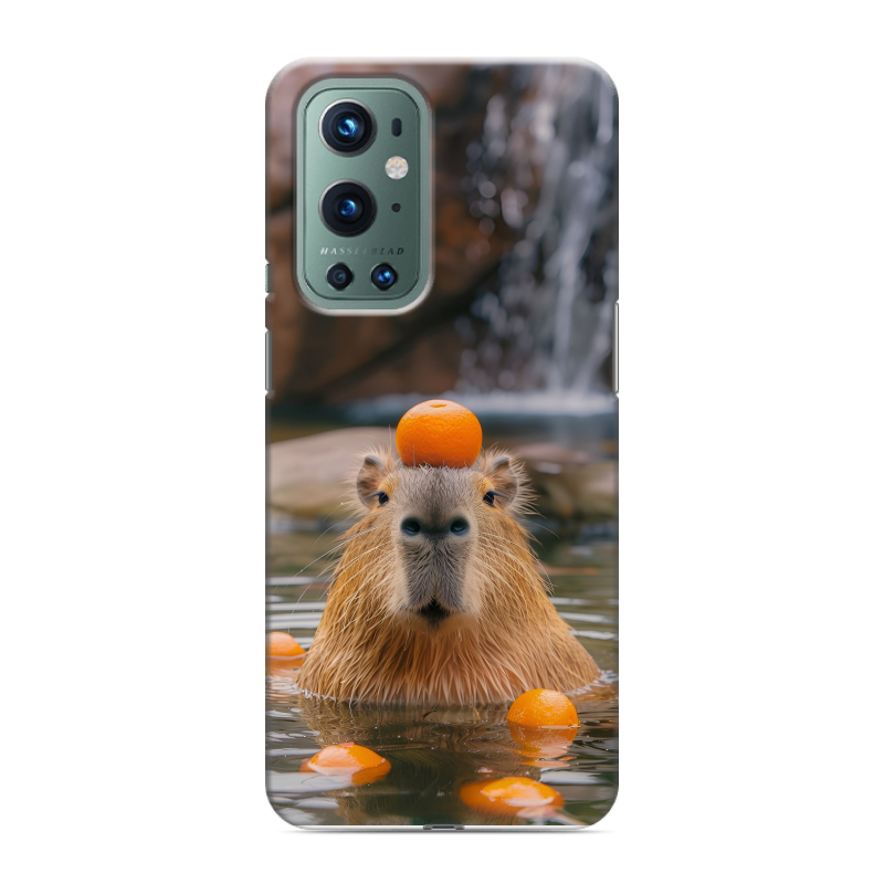 Силиконовый противоударный чехол на OnePlus 9 Pro с принтом Капибара с апельсином Силиконовый противоударный чехол на OnePlus 9 Pro с принтом Капибара с апельсином