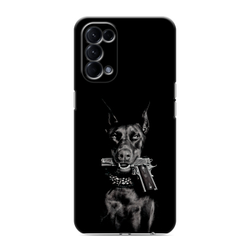 Силиконовый чехол на OPPO Reno5 с принтом Доберман и пистолет Силиконовый чехол на OPPO Reno5 с принтом Доберман и пистолет