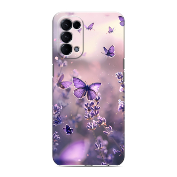 Силиконовый чехол на OPPO Reno5 с принтом бабочки и лаванда Силиконовый чехол на OPPO Reno5 с принтом бабочки и лаванда
